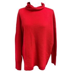 Chelsea & Theodore Red Ribbed Mock Neck Sweater Oversized Stretch Classic